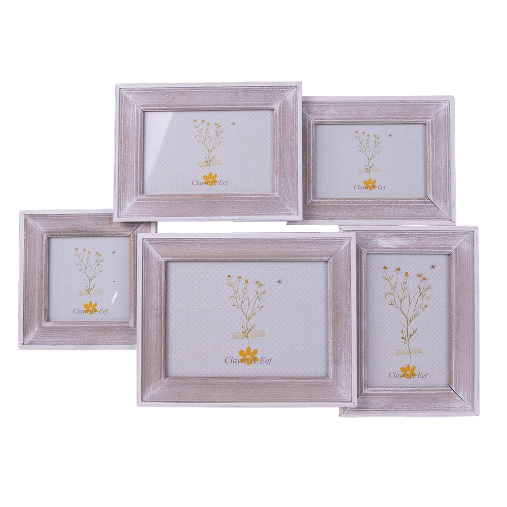 [2F0971] Cadre photo Marron Blanc 49x3x36 cm / 10x10/18x13/13x9/10x15/15x10 cm