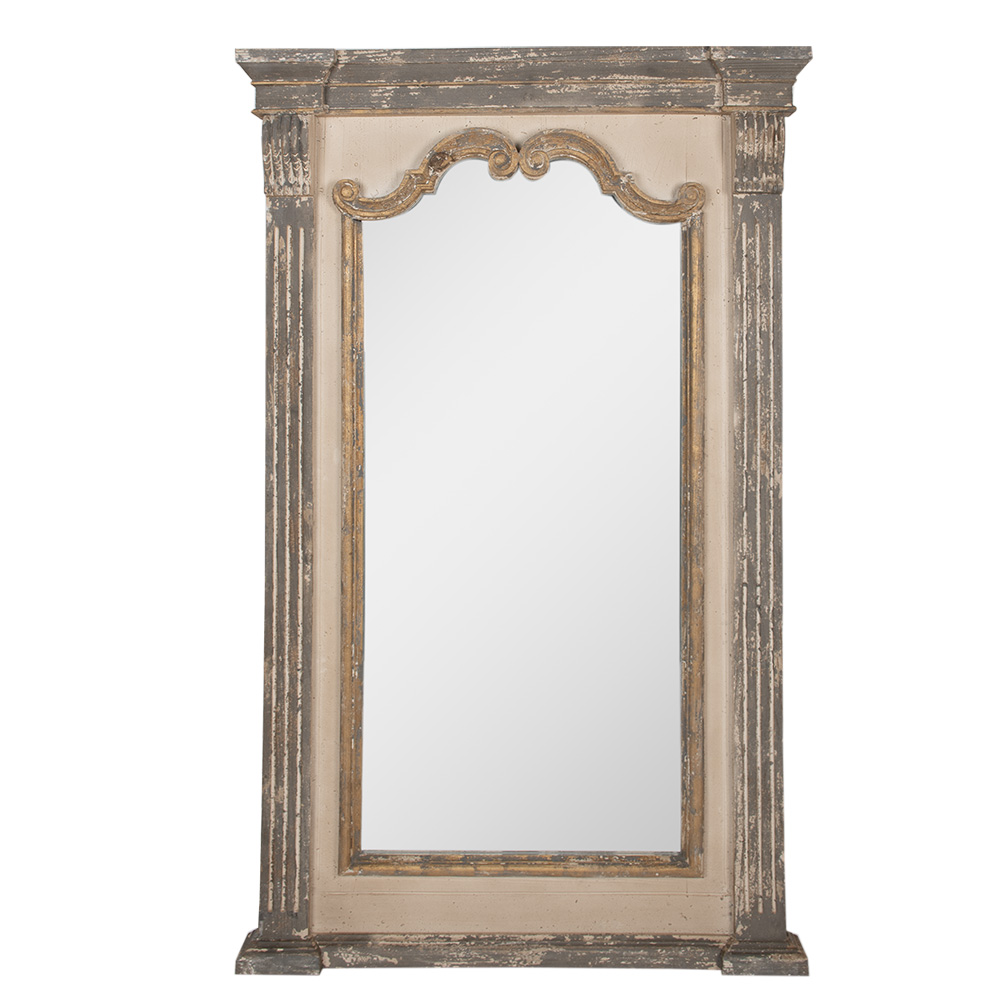 [52S296] Wall Mirror Beige Grey 90x7x153 cm