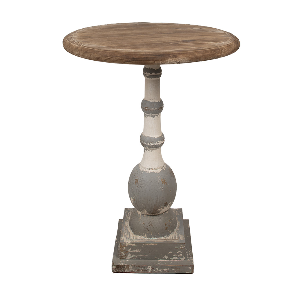 [5H0689] Side Table Round Brown Beige Ø 51x71 cm