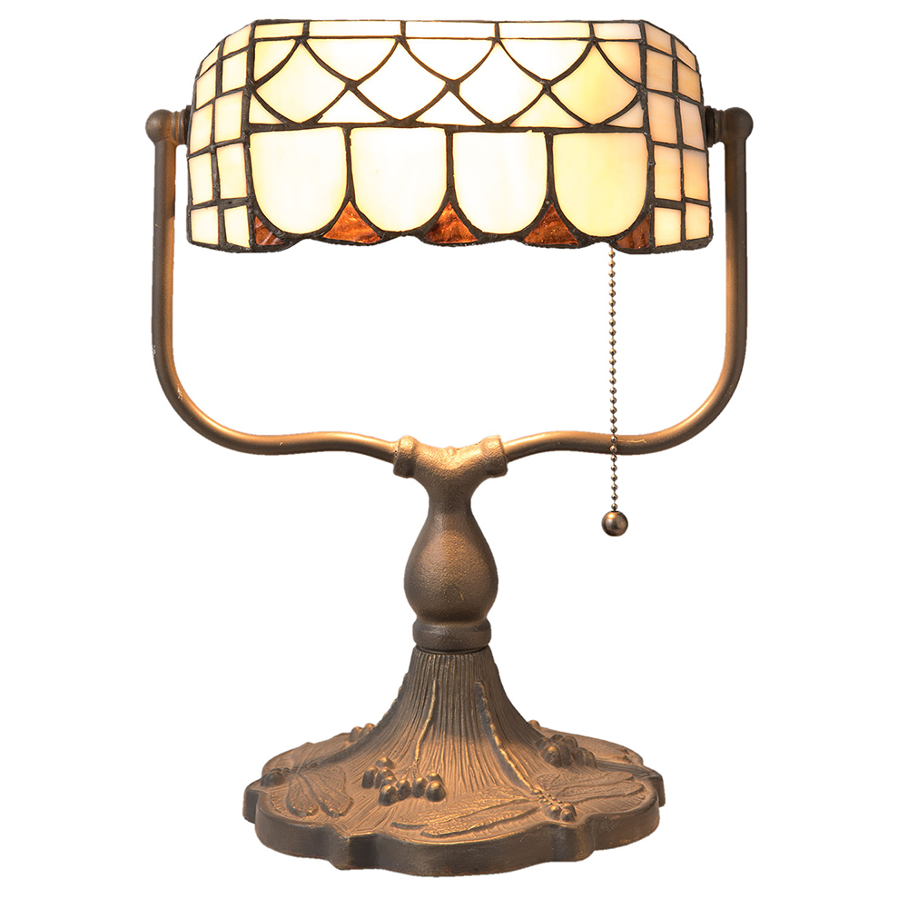 [5LL-5729] Lampe de table Tiffany Beige, Marron 26x21x37 cm E27/max 1x60W