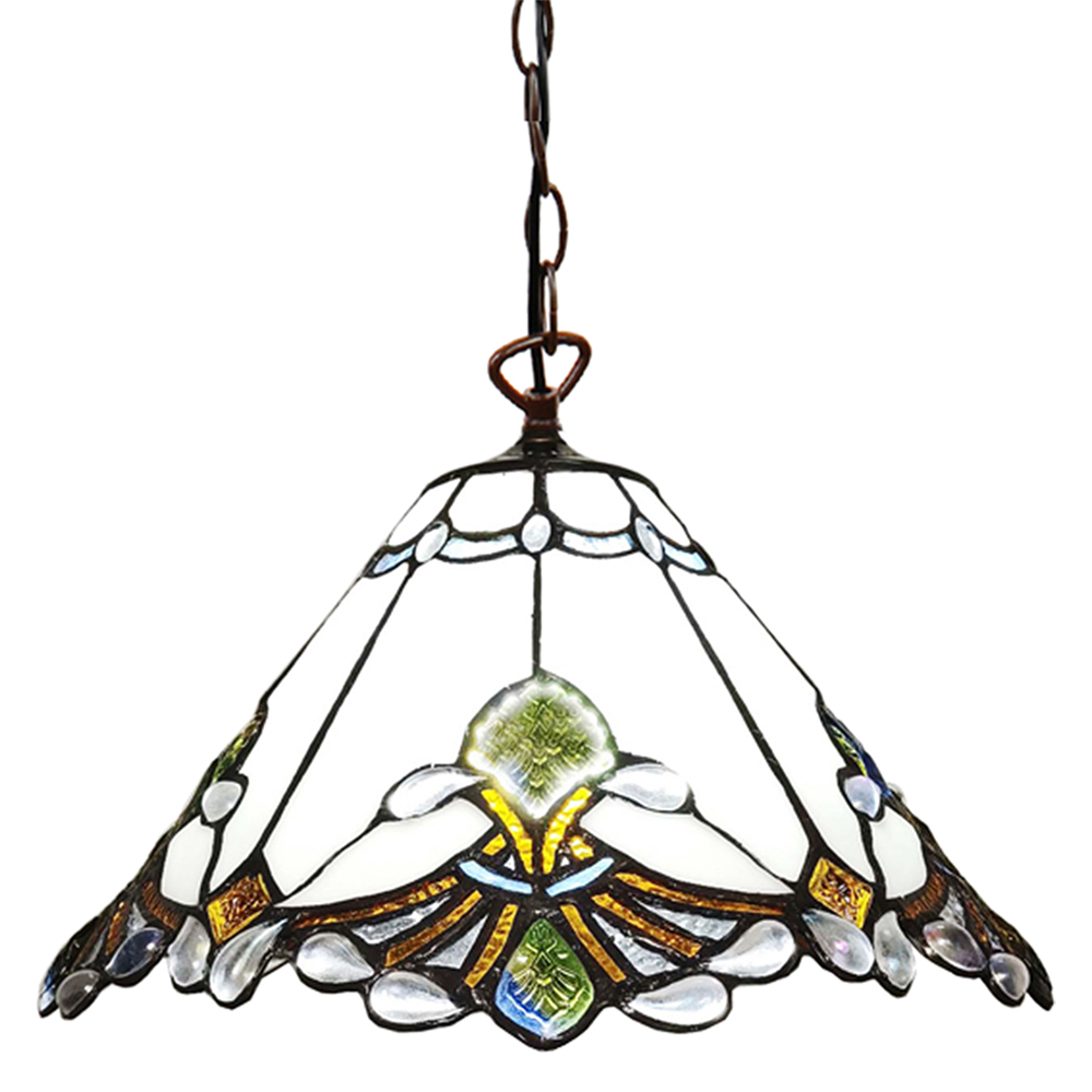 [5LL-6184] Suspension Tiffany Crème, Marron Ø 31x107 cm E27/max 1x60W