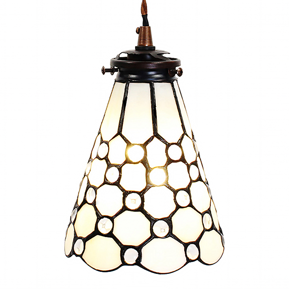 [5LL-6198] Suspension Tiffany Blanc Ø 15x115 cm E14/max 1x40W