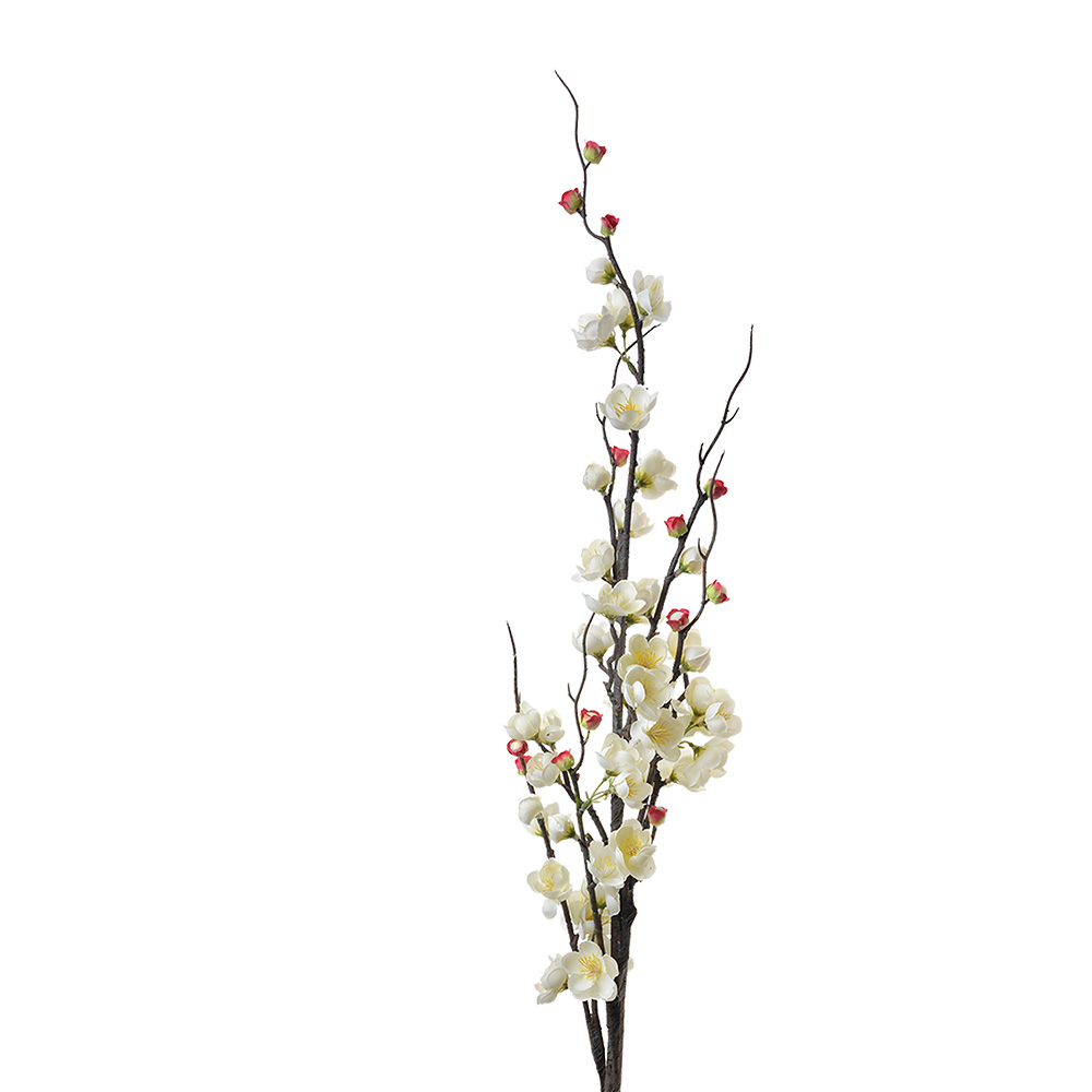 [5PL0110W] Branche de décoration avec fleurs Blanc  7x7x115 cm