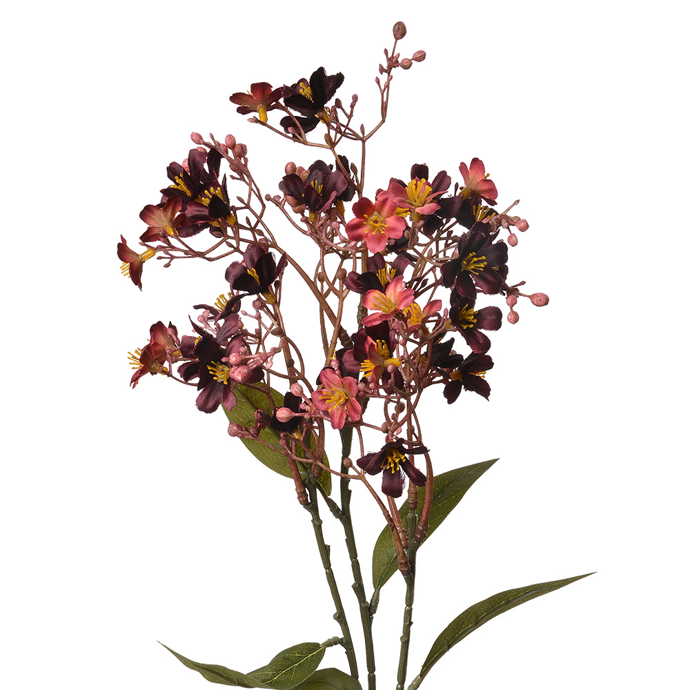 [5PL0122R] Deko Ast mit Blumen Rot Grün 15x7x70 cm
