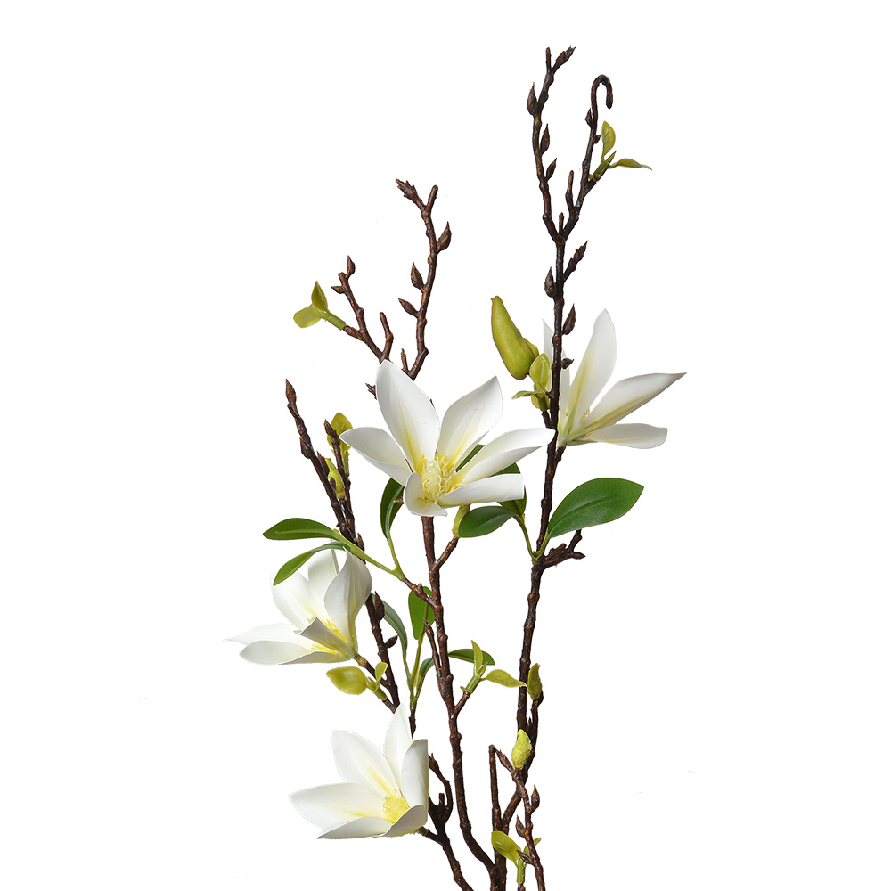 [5PL0129W] Decorative Artificial Branch with flowers White Green 15x7x84 cm