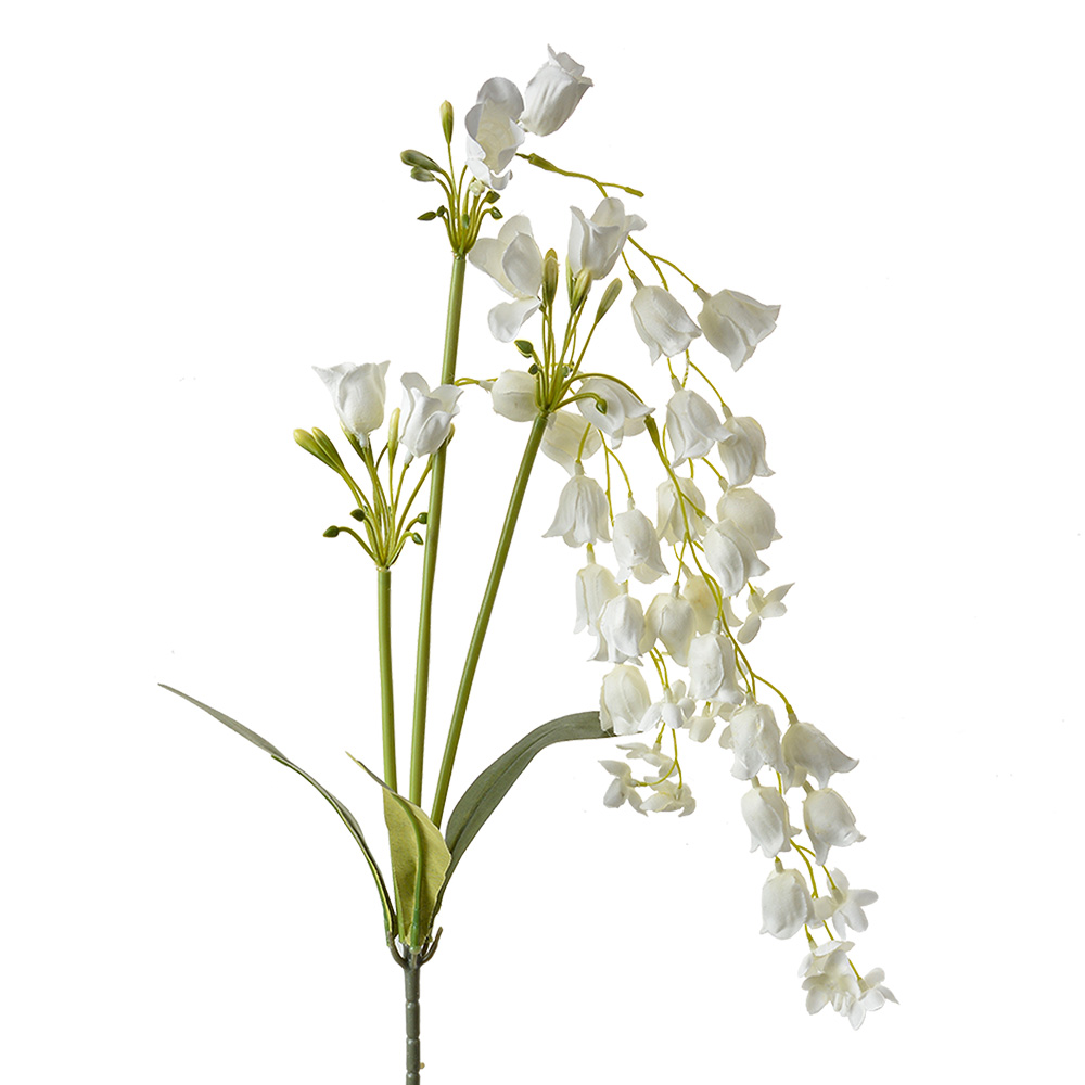 [5PL0161W] Deko Ast mit Blumen Weiß Grün 15x6x80 cm