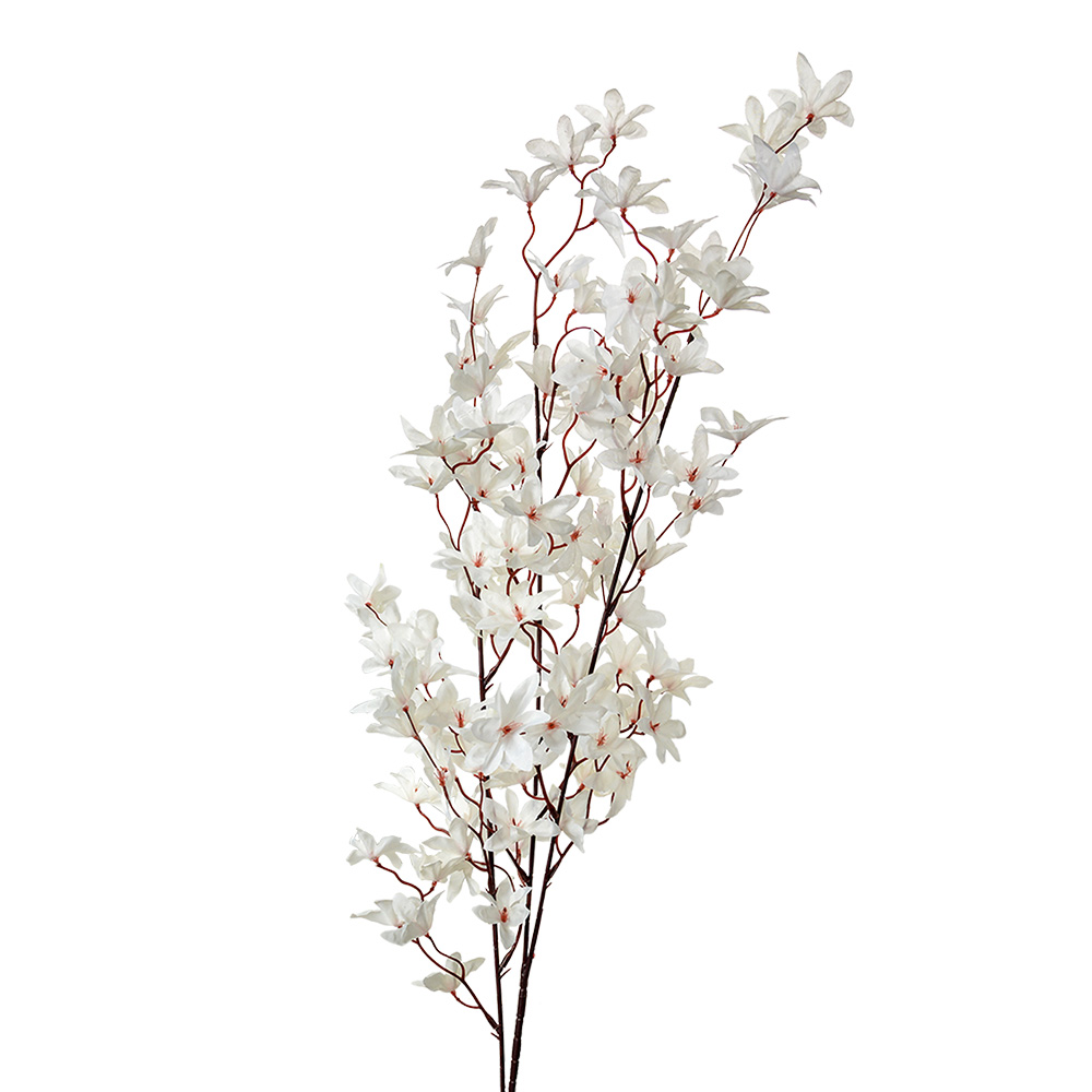 [5PL0167W] Branche de décoration avec fleurs Blanc Vert 6x6x110 cm