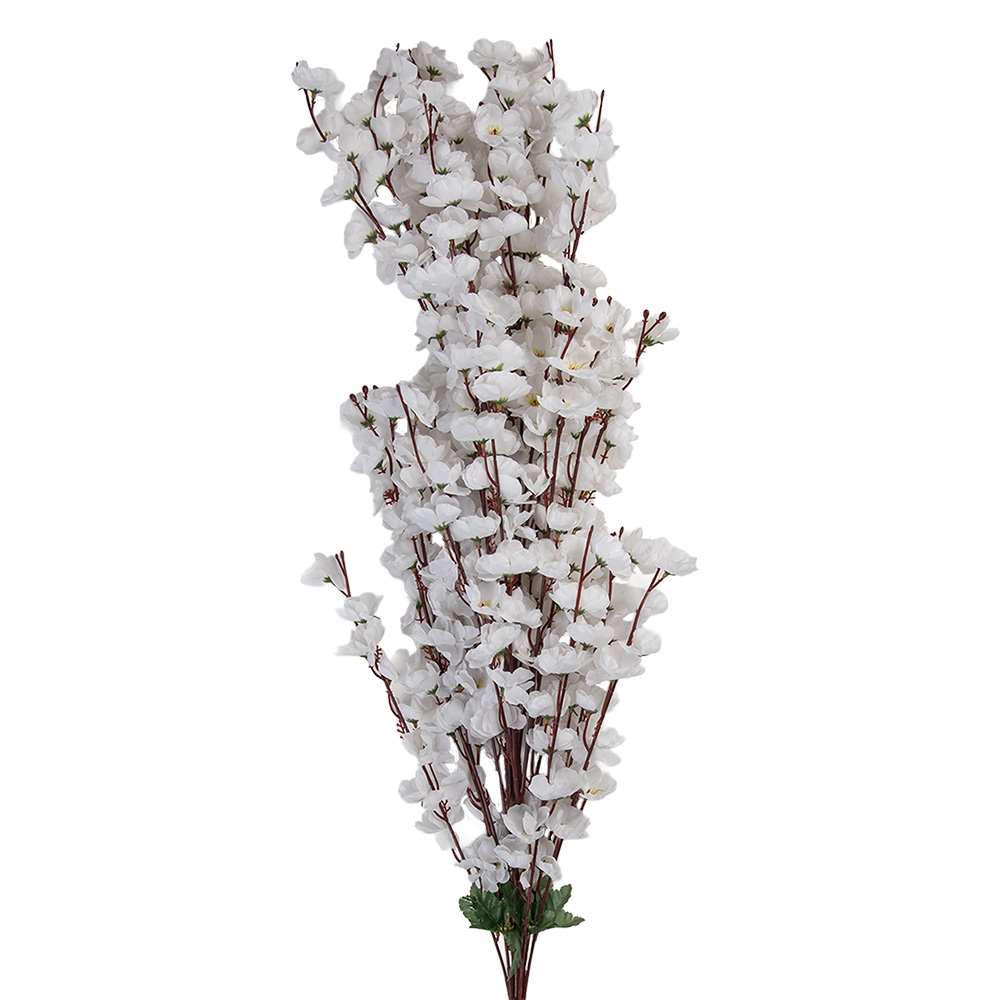 [5PL0168W] Deko Ast mit Blumen Weiß Grün 15x10x100 cm