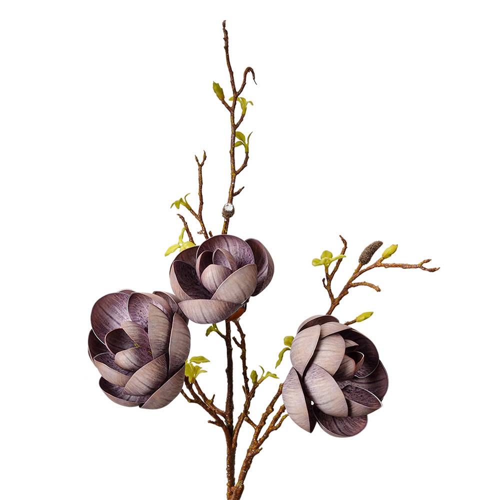 [5PL0169BL] Decorative Artificial Branch with flowers Purple Brown 20x20x106 cm