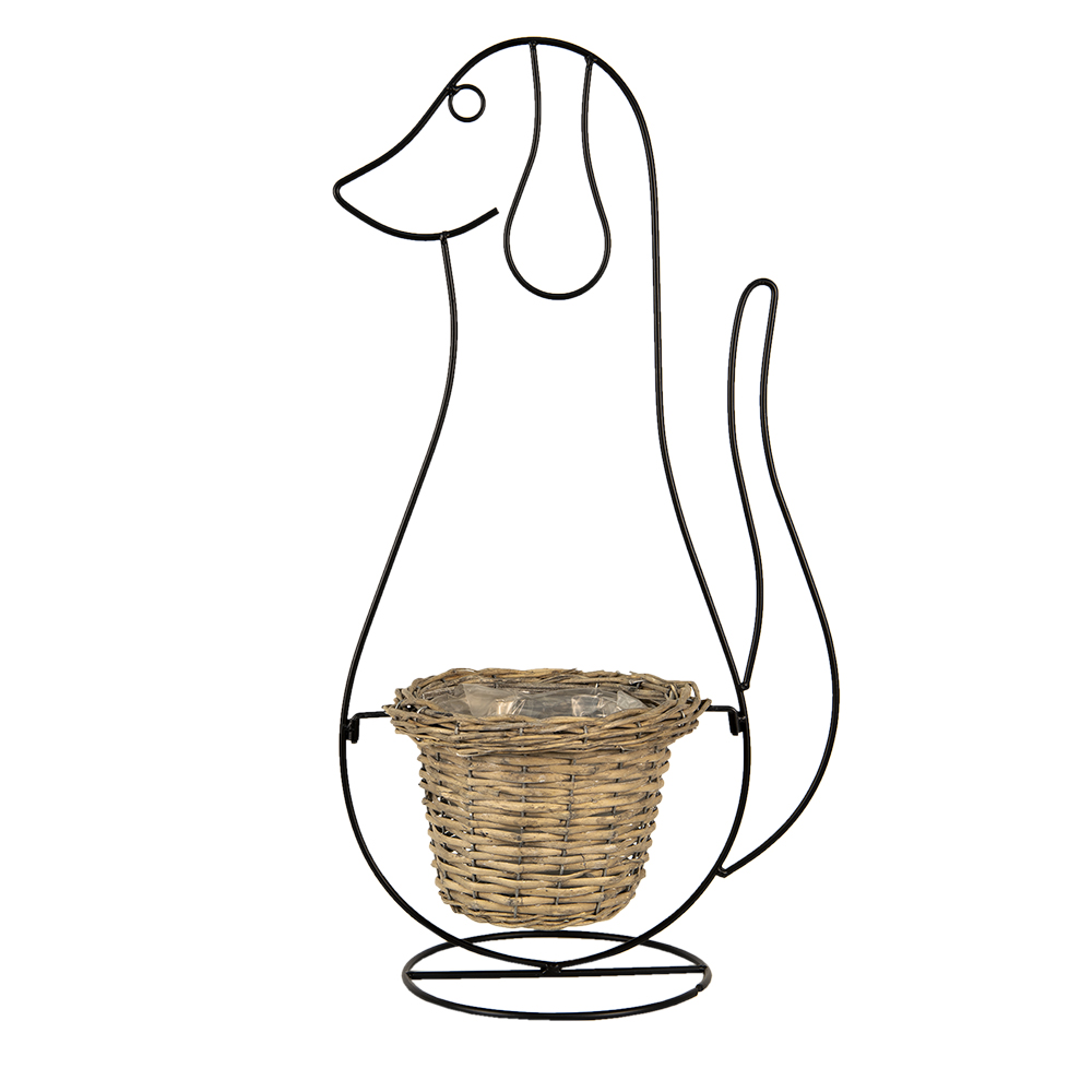 [5Y0987] Pot de fleurs d'intérieur Chien Noir 35x22x67 cm