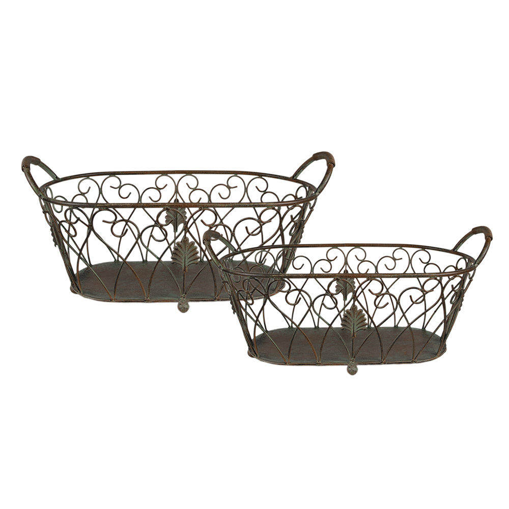 [5Y1048] Aufbewahrungskörbe 2er Set Grün, Braun 60x30x26 / 49x23x22 cm