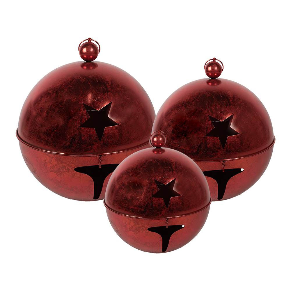 [5Y1265] Decoratie Bell Red (3) Ø 62x78 / Ø 52x65 / Ø42x54 cm