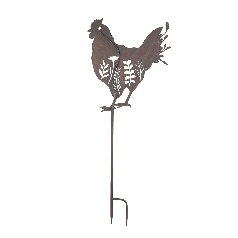 [5Y1277] Garden Decorative Stakes Rooster Brown 47x2x124 cm