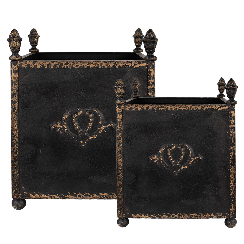 [5Y1293] Vasi Porta Pianta ( set di 2) Nero Marrone 42x42x51 / 32x32x41 cm