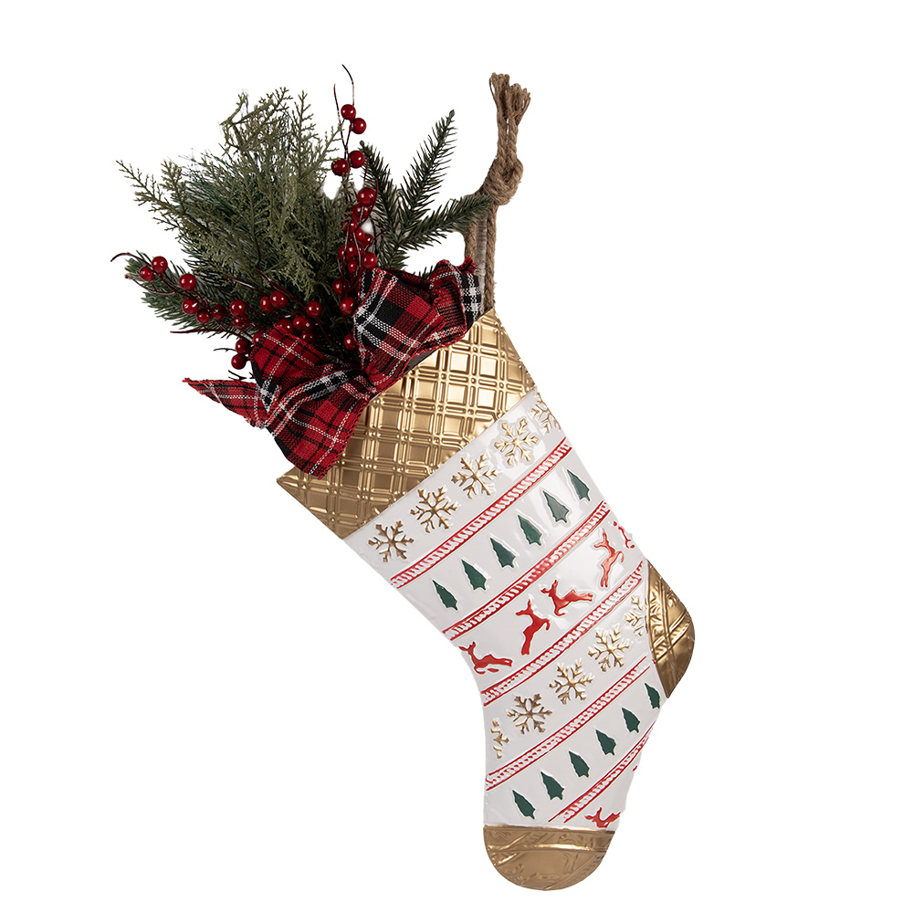 [5Y1382] Decoration Christmas stocking White Gold colored 25x6x62 cm