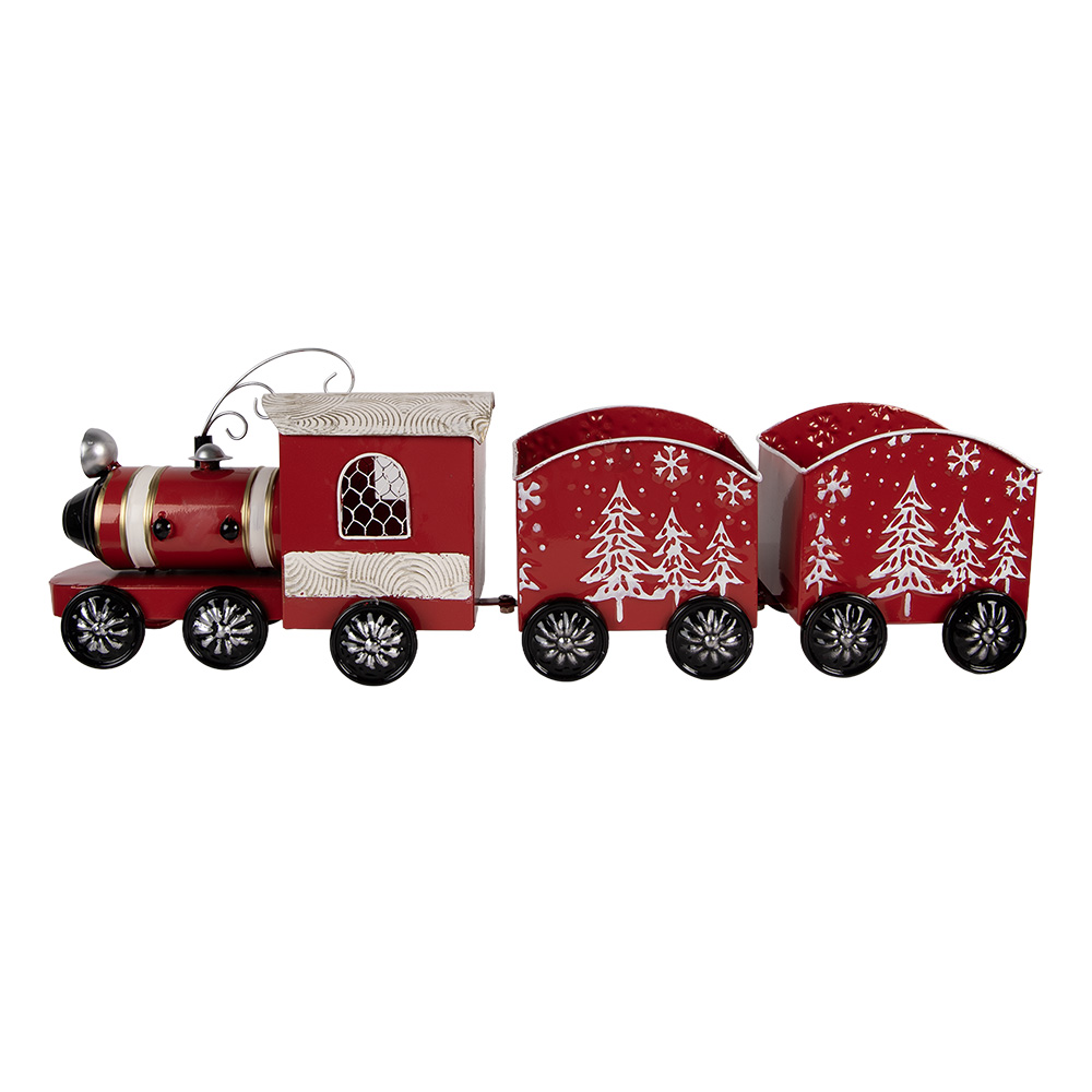 [5Y1383] Décoration Train Rouge Blanc 64x13x21 cm