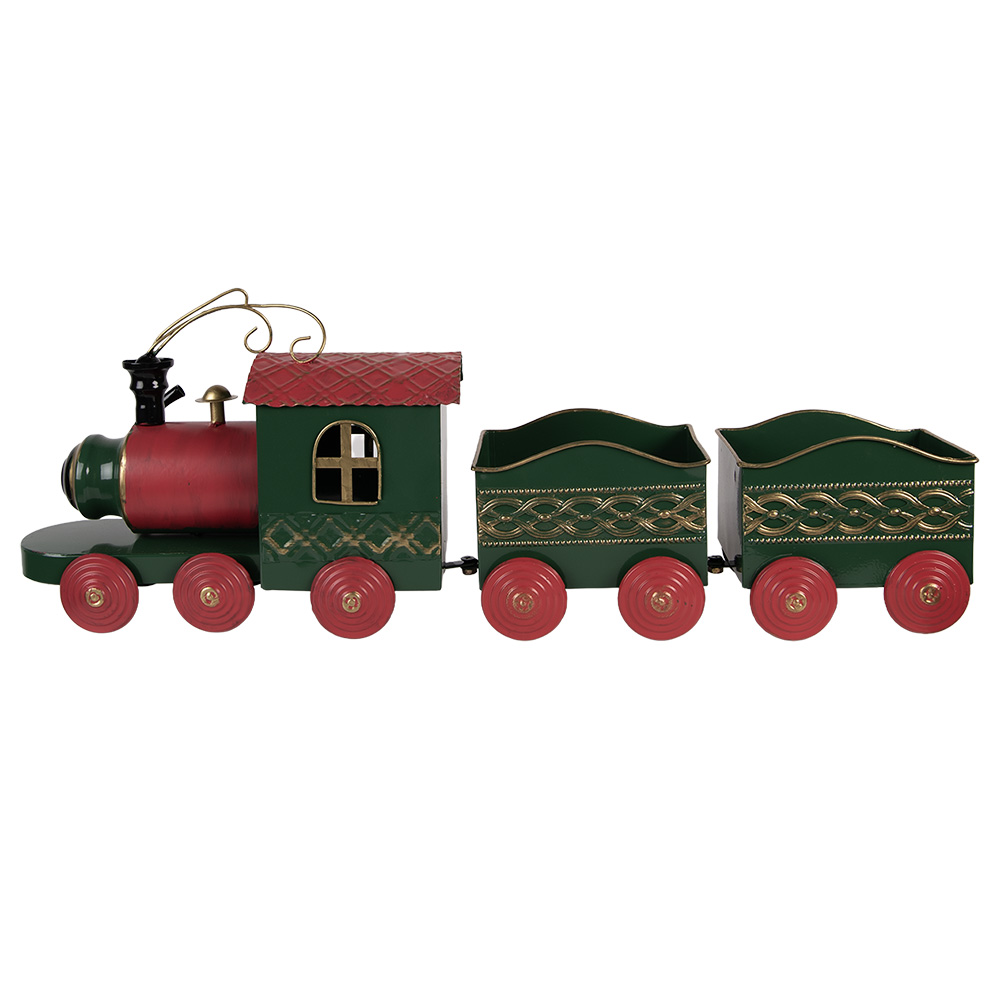 [5Y1384] Décoration Train Vert Rouge 65x13x23 cm