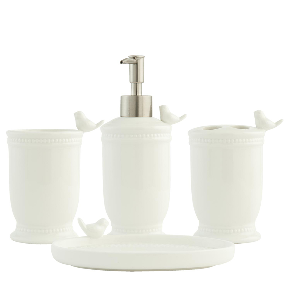 [62977] Set da bagno da 4 Uccello Bianco 10x7x13 cm/10x7x13 cm/10x7x19 cm/15x10x4 cm