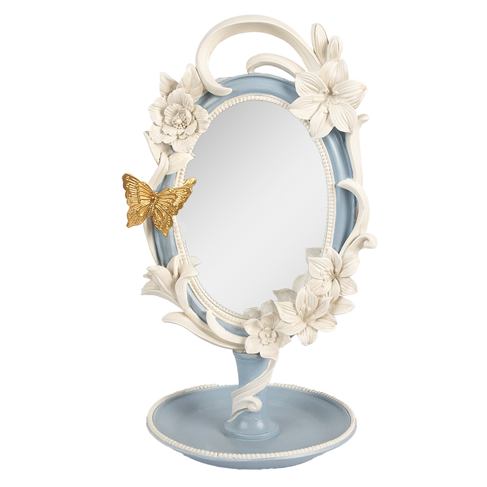 [62S341] Specchio da tavolo Blu Bianco 16x14x27 cm