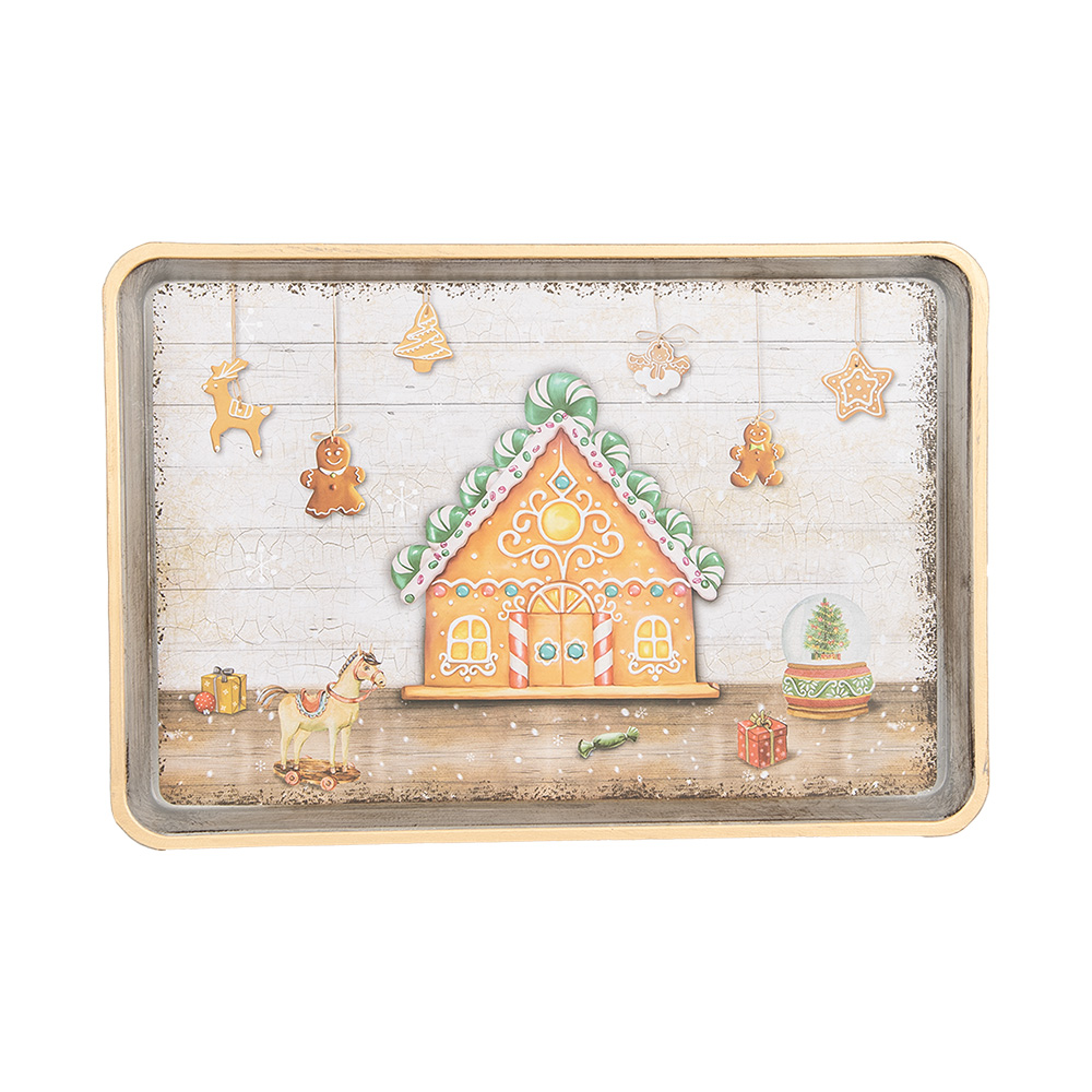 [65751] Dekoratives Tablett Braun Beige 32x22x2 cm