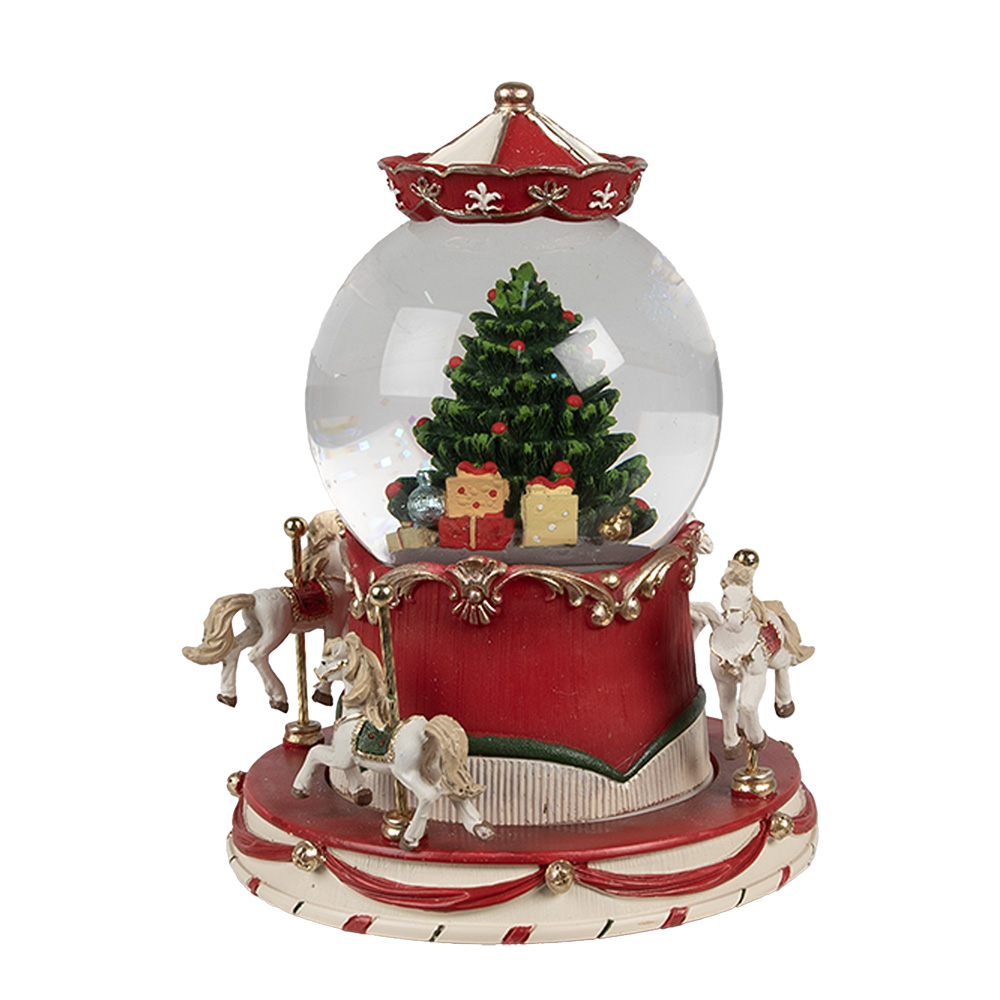 [65766] Snow globe with music Christmas tree Red Green Ø 14x19 cm / 3xAAA