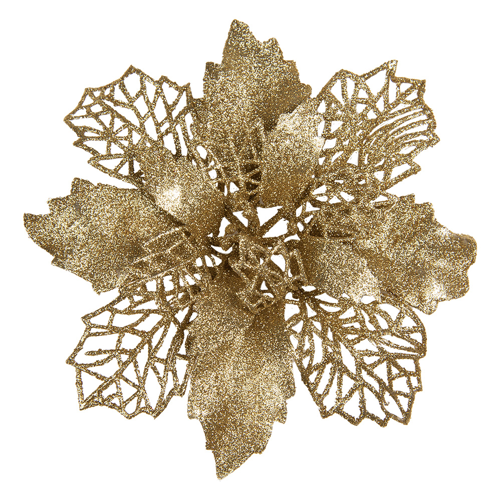 [65778GO] Christmas Decoration Flower Gold colored Ø 22x5 cm