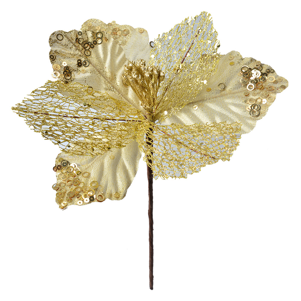 [65823] Weihnachtsdeko Blume Goldfarbig Ø 23x25 cm