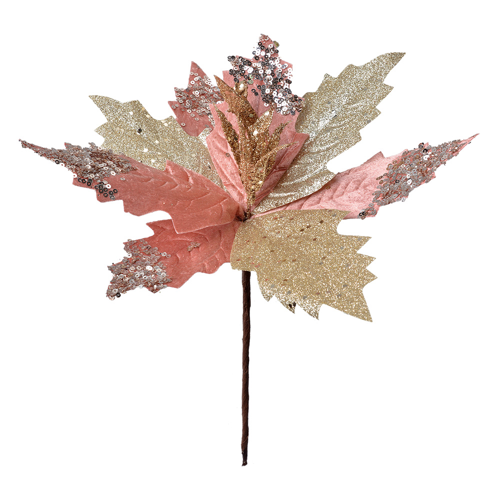 [65830] Weihnachtsdeko Blume Rosa Goldfarbig Ø 30x30 cm