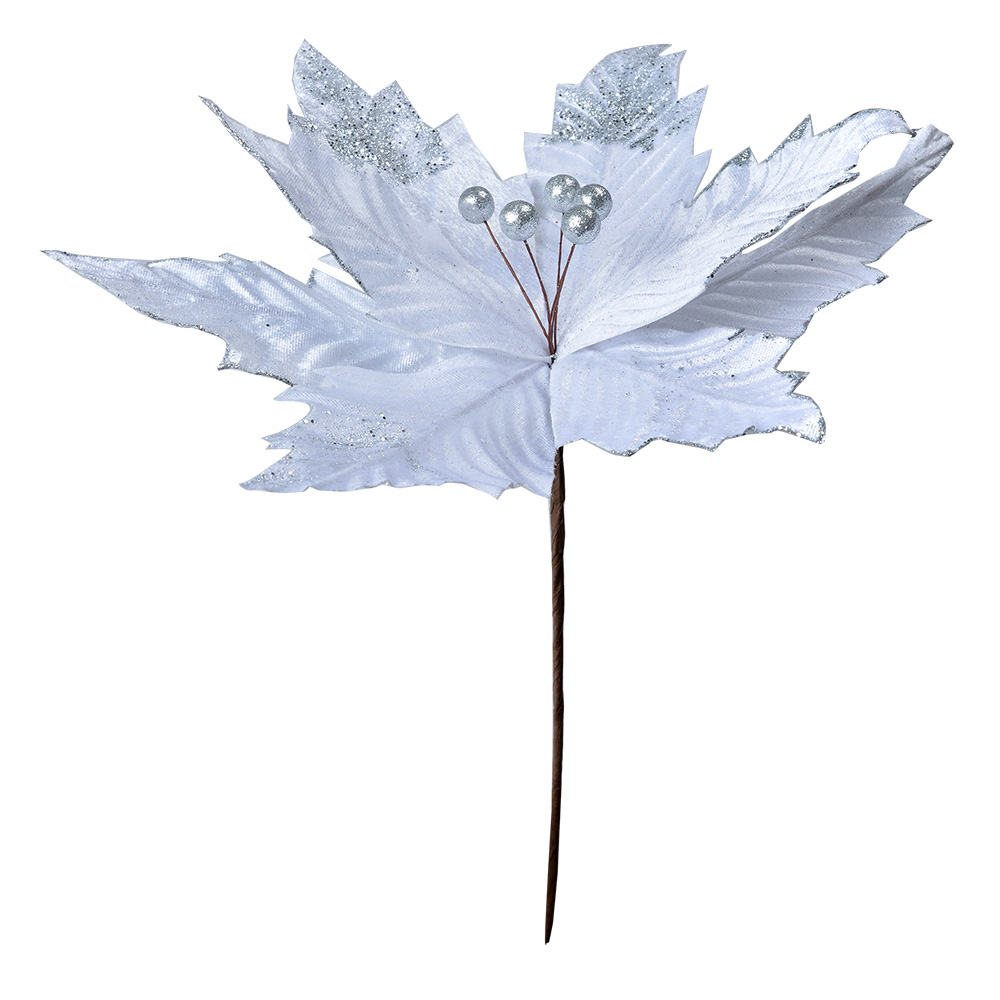 [65835] Christmas Decoration Flower White Silver colored Ø 34x38 cm
