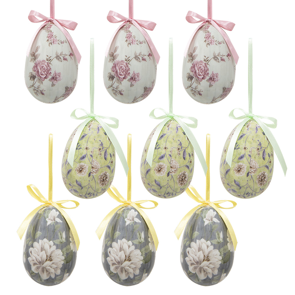 Decoratie hanger ei (set 9) Ø 5x8 cm
