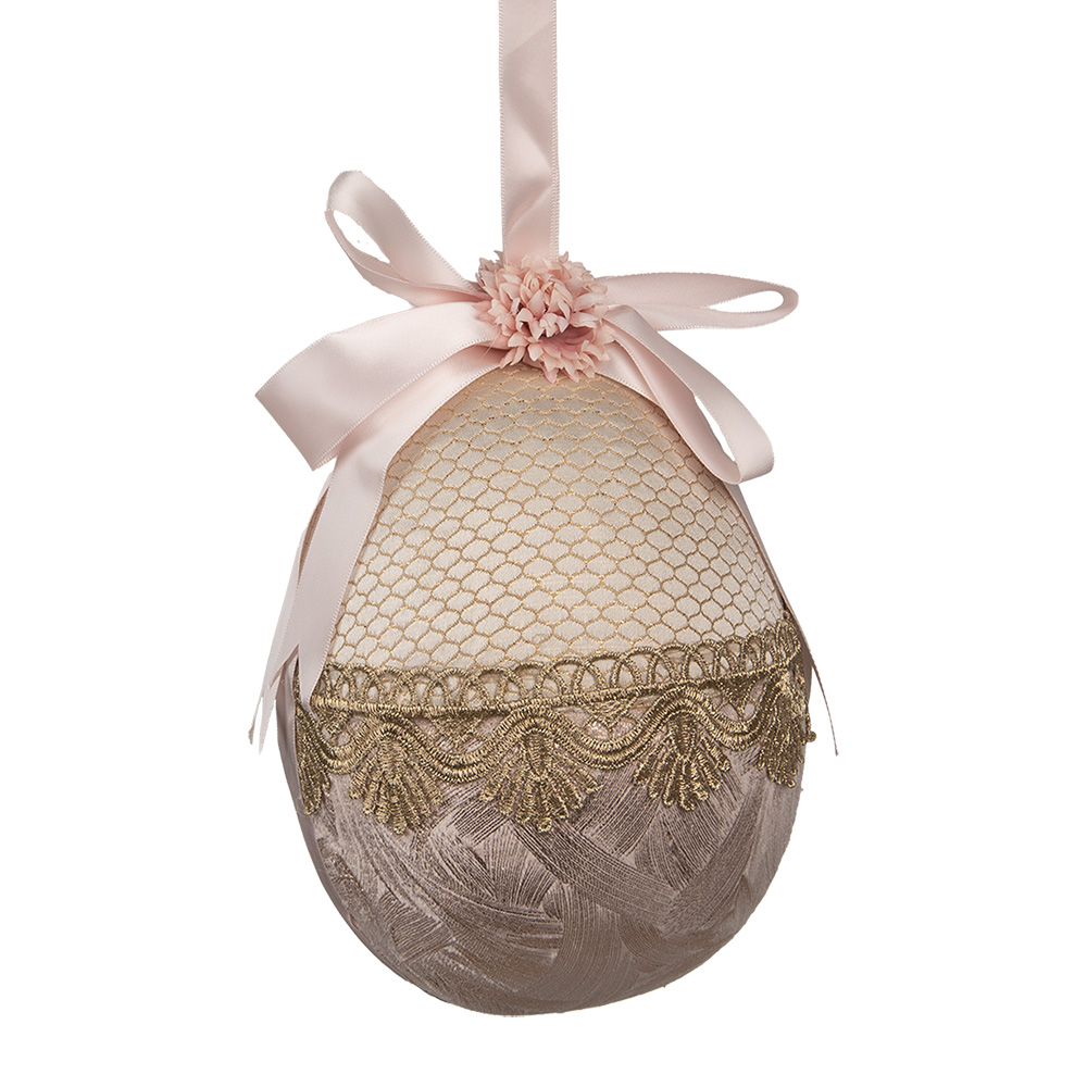 [65916] Decorative Hanger Egg Beige Pink Ø 14x18 cm
