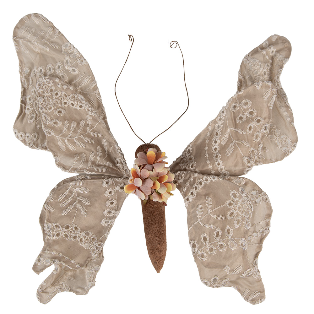 [65954] Christmas Decoration Butterfly Beige 33x6x31 cm