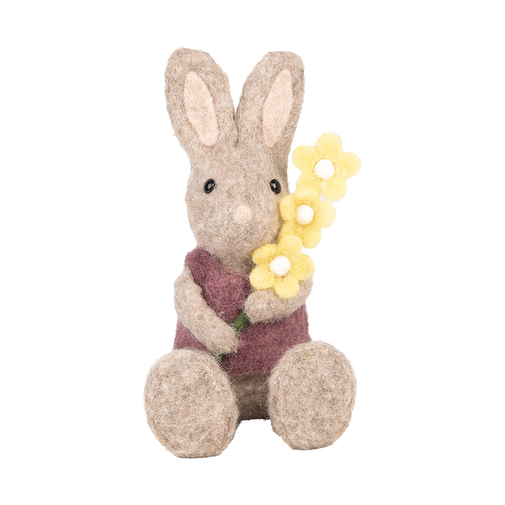[65957] Décoration Lapin Beige Jaune 10x10x19 cm