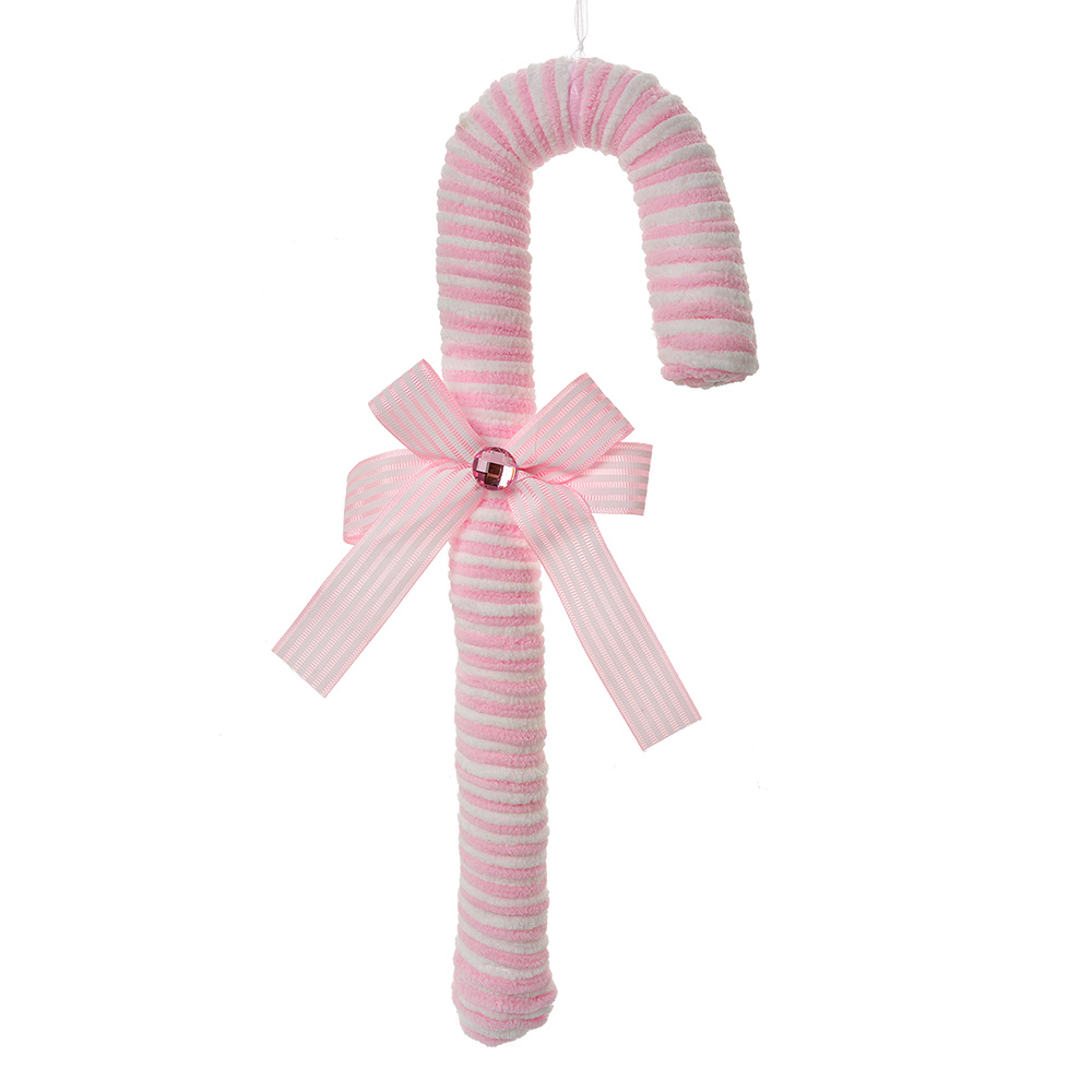 [66103S] Decorazione Natalizia Pendente Bastoncino di zucchero Rosa Bianco 12x4x36 cm