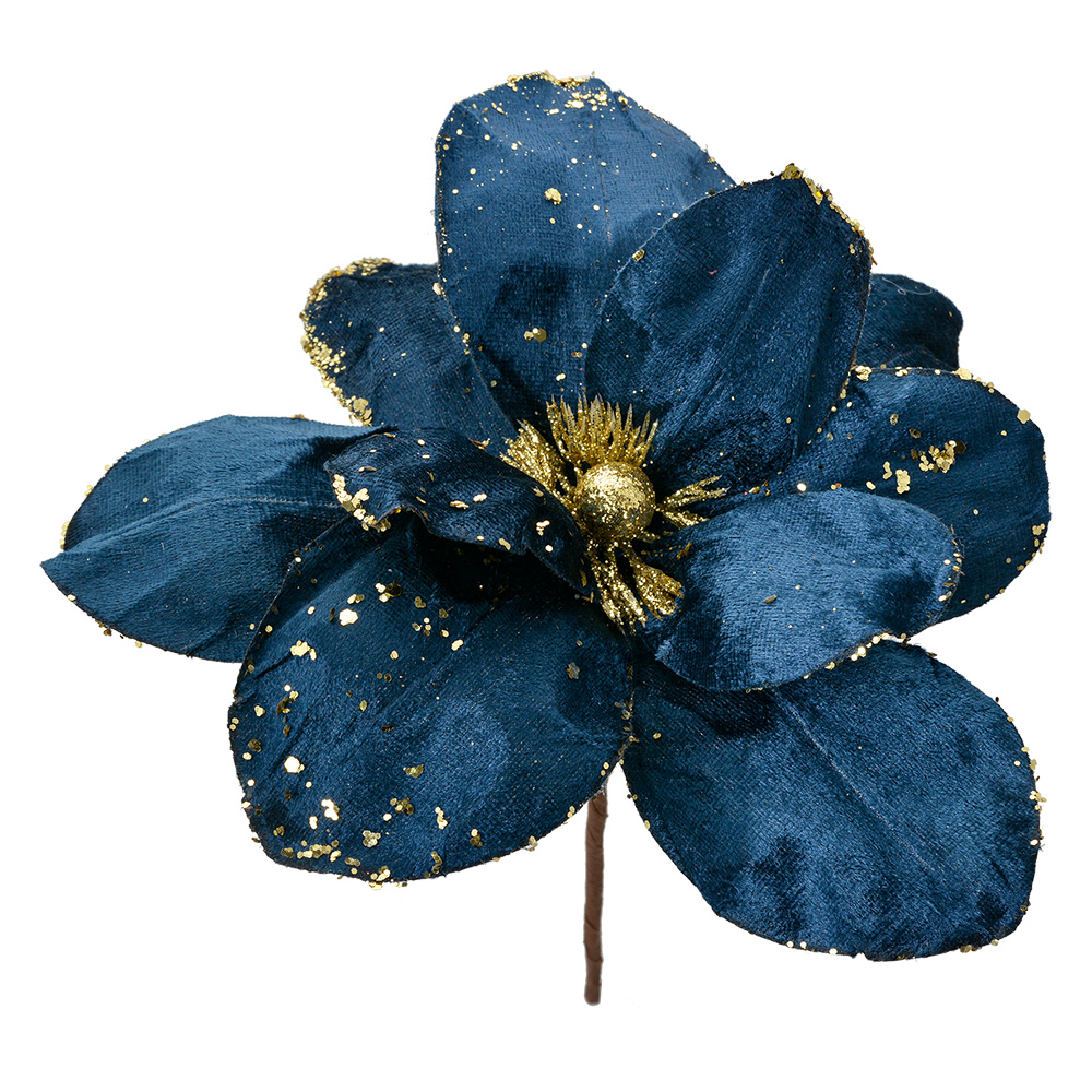 [66158] Weihnachtsdeko Blume Blau Goldfarbig Ø 25x25 cm