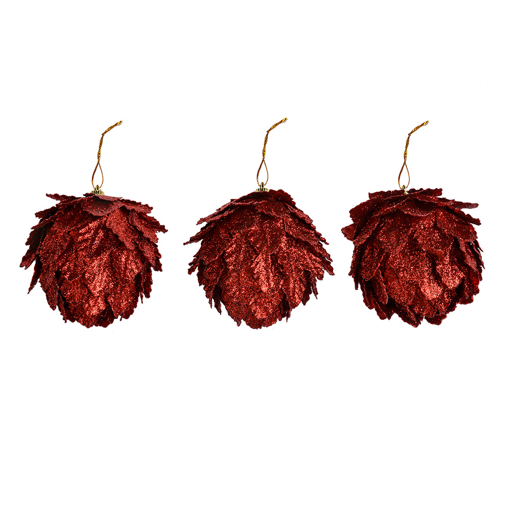 [66172R] Décoration de Noël Fleur (set 3) Rouge Ø 8x8 cm