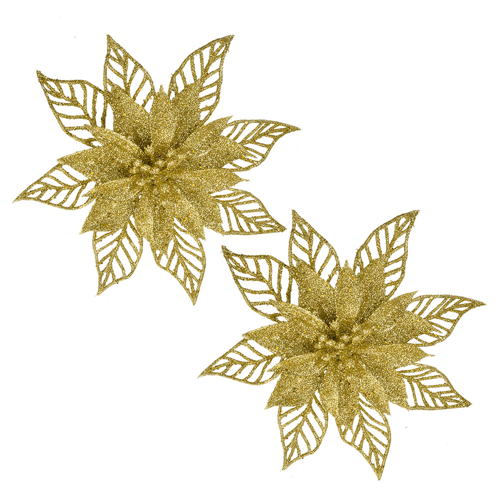 [66186GO] Decorazione Natale Fiore (set 2) Color oro Ø 15x2 cm