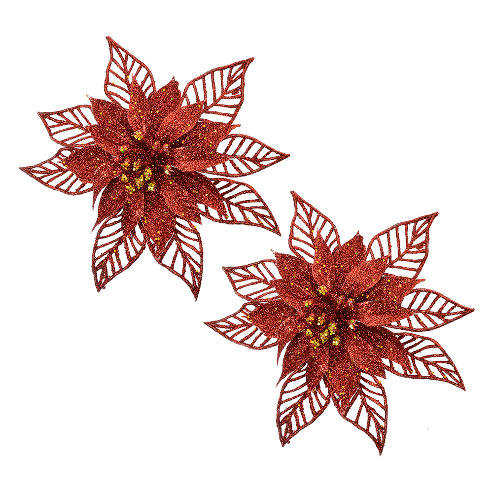 [66186R] Weihnachtsdeko Blume (set 2) Rot Ø 15x2 cm
