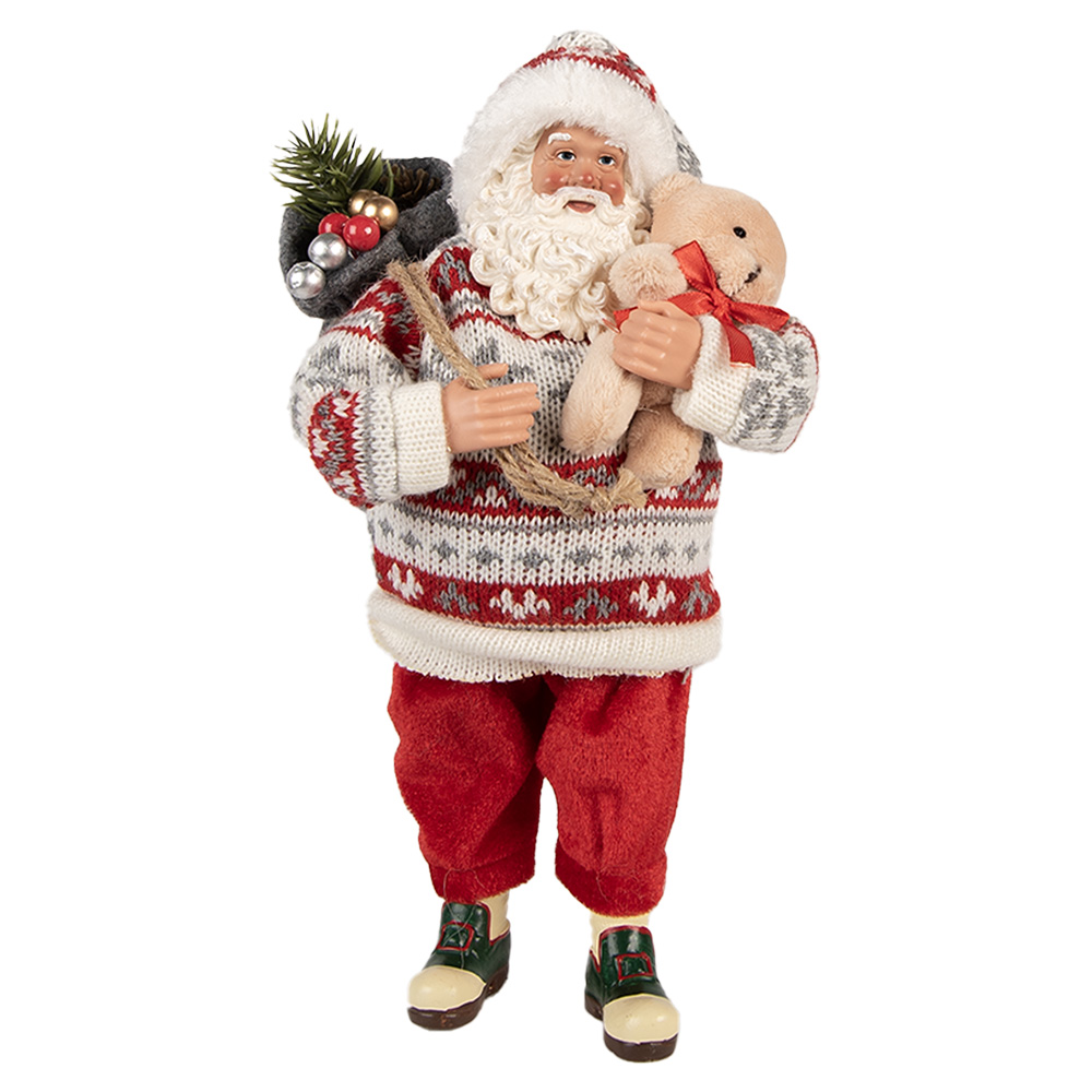 [66232] Weihnachtsdeko Weihnachtsmann Rot Weiß 13x13x28 cm