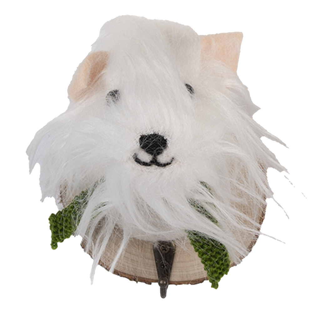 [66295] Crochet murale Chien en feutre Blanc Marron 11x15x14 cm