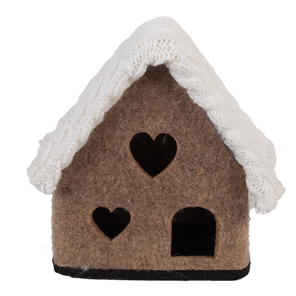 [66306] Felt House Brown White 13x10x13 cm
