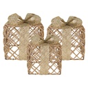 Decorazione regalo con LED set de 3 Color oro 25x25x30 / 20x20x24 / 15x15x17 cm / 6xAA