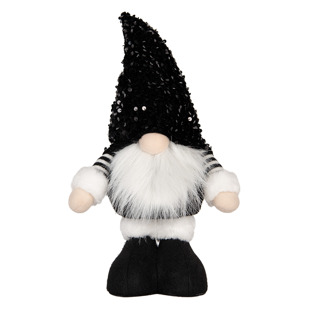 [66326] Image de décoration gnome avec LED Noir Blanc 10x15x38 cm