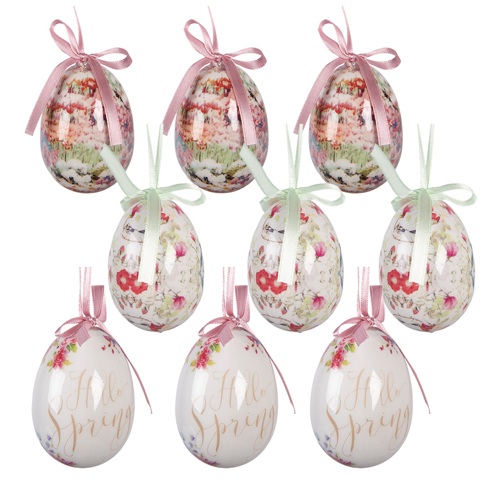 [66445] Anhänger Ei (set 9) Weiß Rosa Ø 5x8 cm