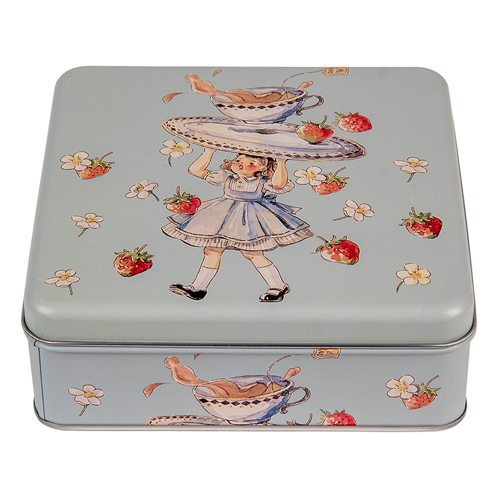 [6BL0139] Boîte de rangement en Fer Bleu Rouge 17x17x6 cm