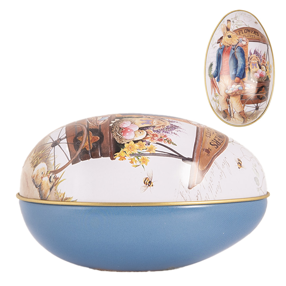 [6BL0145] Décoration Oeuf Blanc Bleu 7x11x7 cm