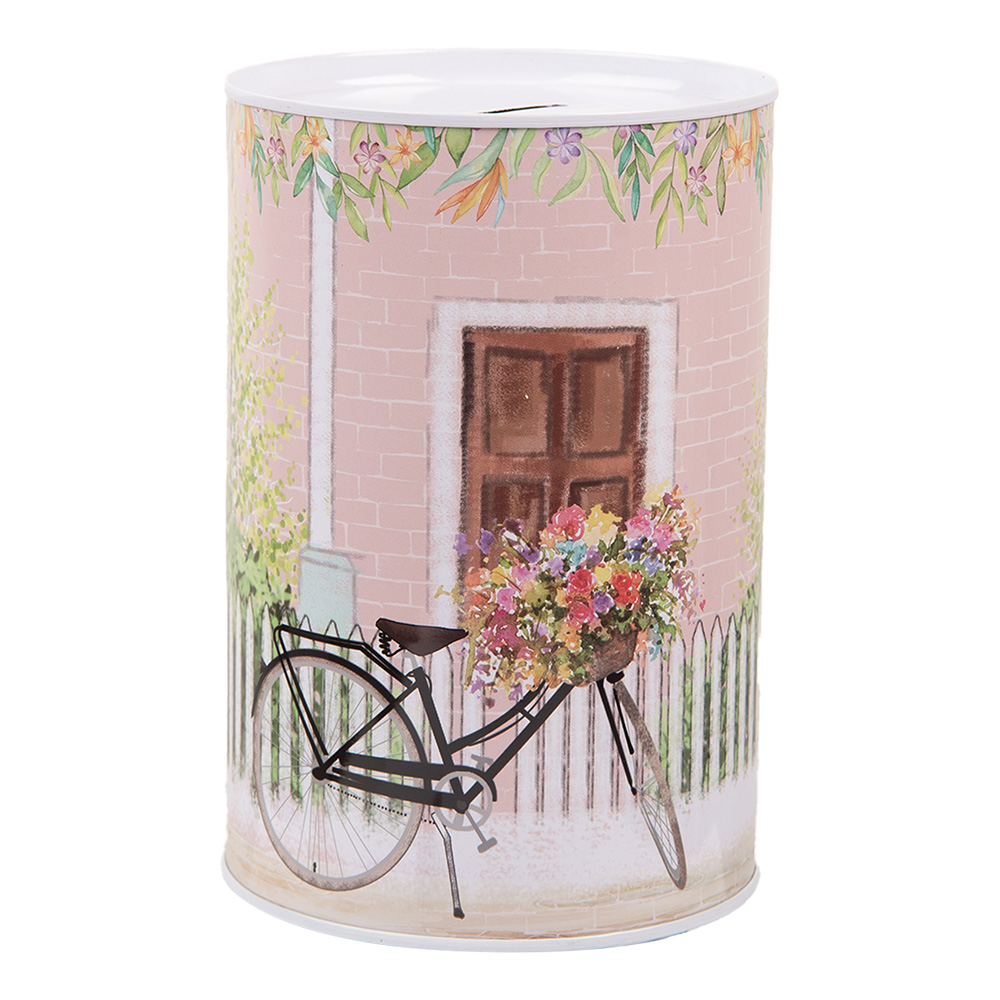 [6BL0155] Tirelire Rose Blanc Ø 10x15 cm
