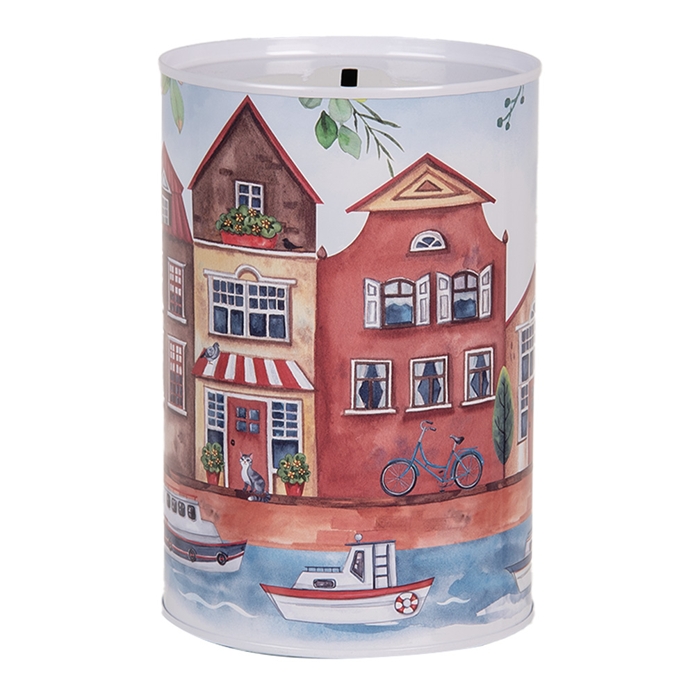[6BL0158] Salvadanaio Blu Beige Ø 10x15 cm