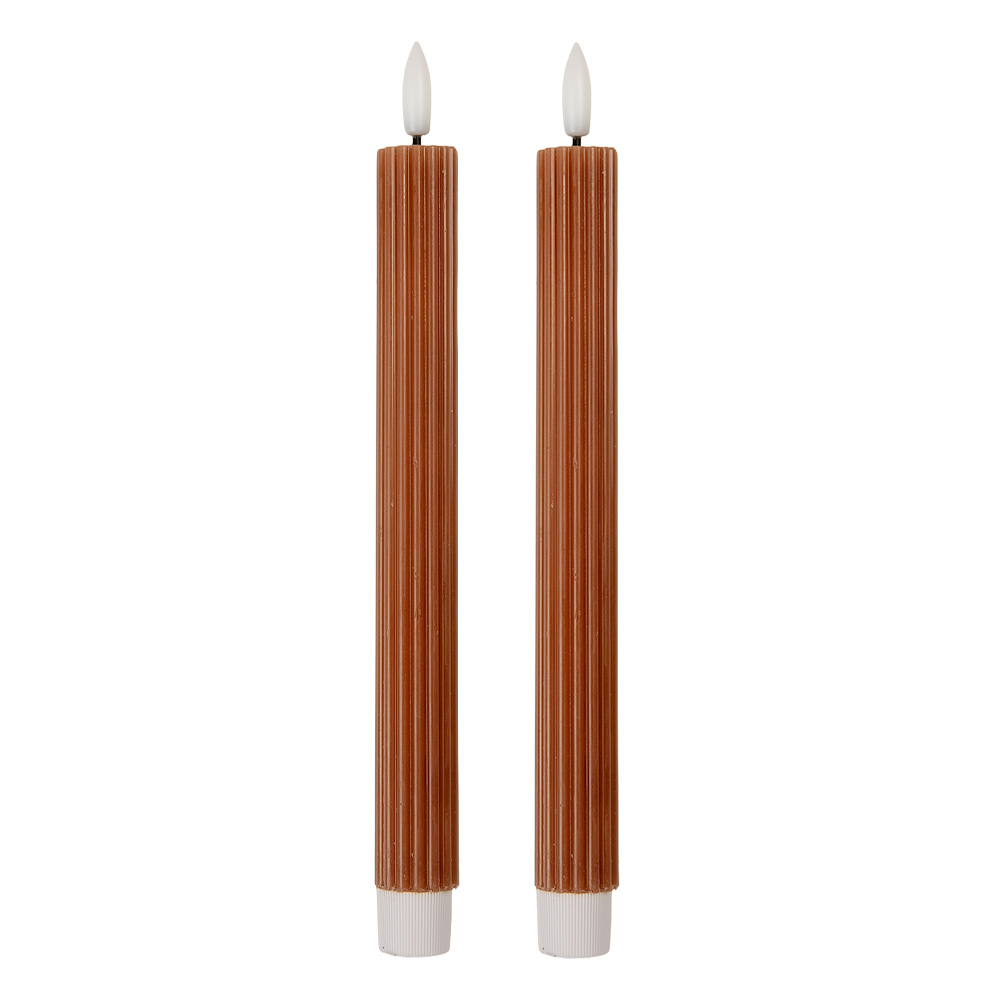 [6CA0002CH] Candle with LED set 2 Brown Ø 2x25 cm / 2xAAA
