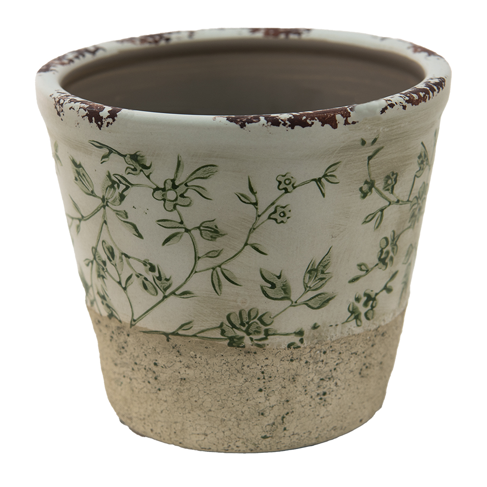 [6CE1384M] Vaso Porta Pianta Verde, Bianco Ø 12x10 cm